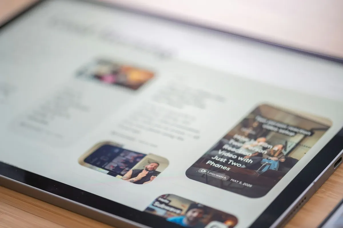 Tablet exibindo um site com imagens e textos, representando o site pronto que precisa de conteúdo útil e boa velocidade para o Google.
