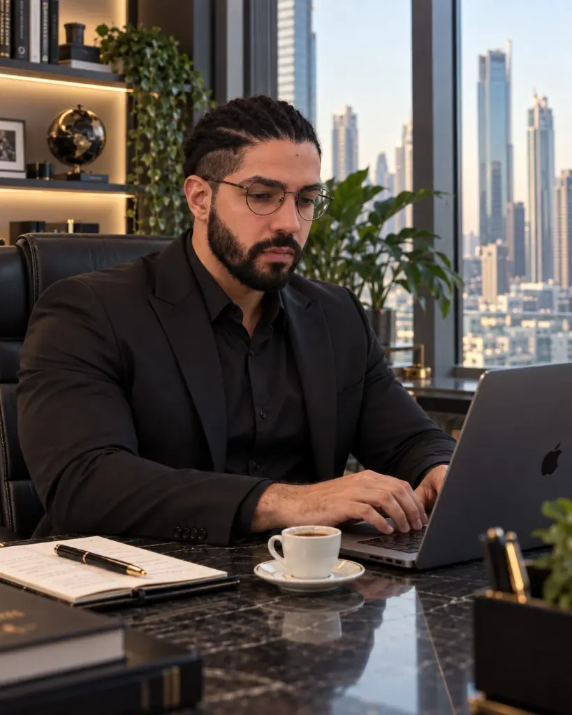 Ramon Saium, gestor de tráfego pago da ArcWords, trabalhando no computador.